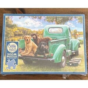 Cobble Hill 500 Piece Puzzle Lets Go Fishing Dogs Vintage Truck Greg Giordano